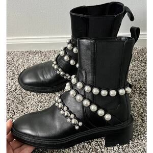 Zara Pearl strap leather heeled ankle boot women's size 37/6
